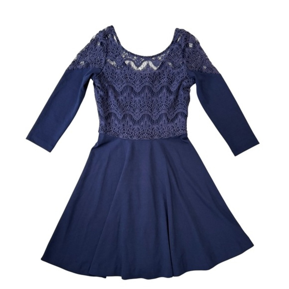 Lilly Pulitzer Navy Blue Remmy Lace Bodice Back Zip Fit Flare Dress Size S